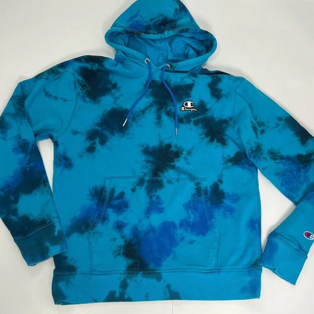 Champion Blue Tie Dye Men's Hoodie Size Medium